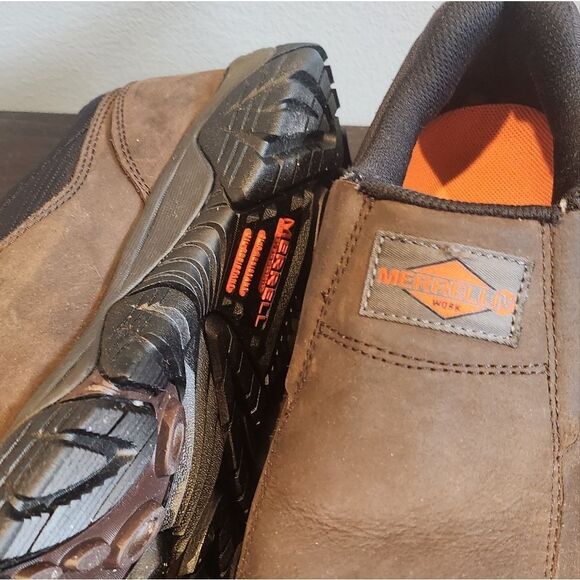 Merrell Brown and Orange Slip-On Loafers Rugged Design - Picture 9 of 10